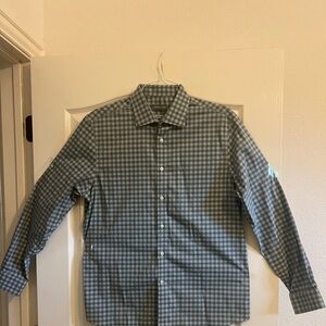 Michael Kors Men's Blue and Gray Gingham Button-Down Shirt